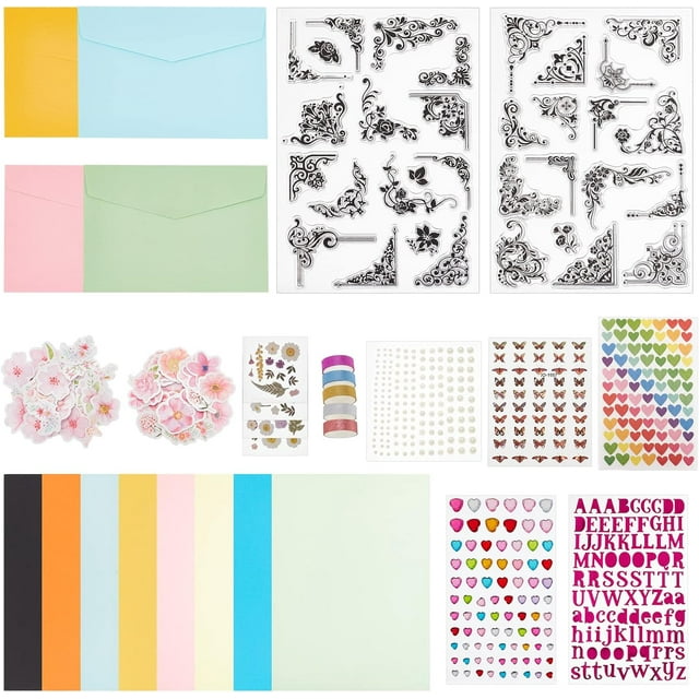 DIY Envelope Card Craft Kits Lace Clear Stamps Butterfly Flowers Number Stickers Envelope Cards Making DIY Scrapbooking Tools Kits Set