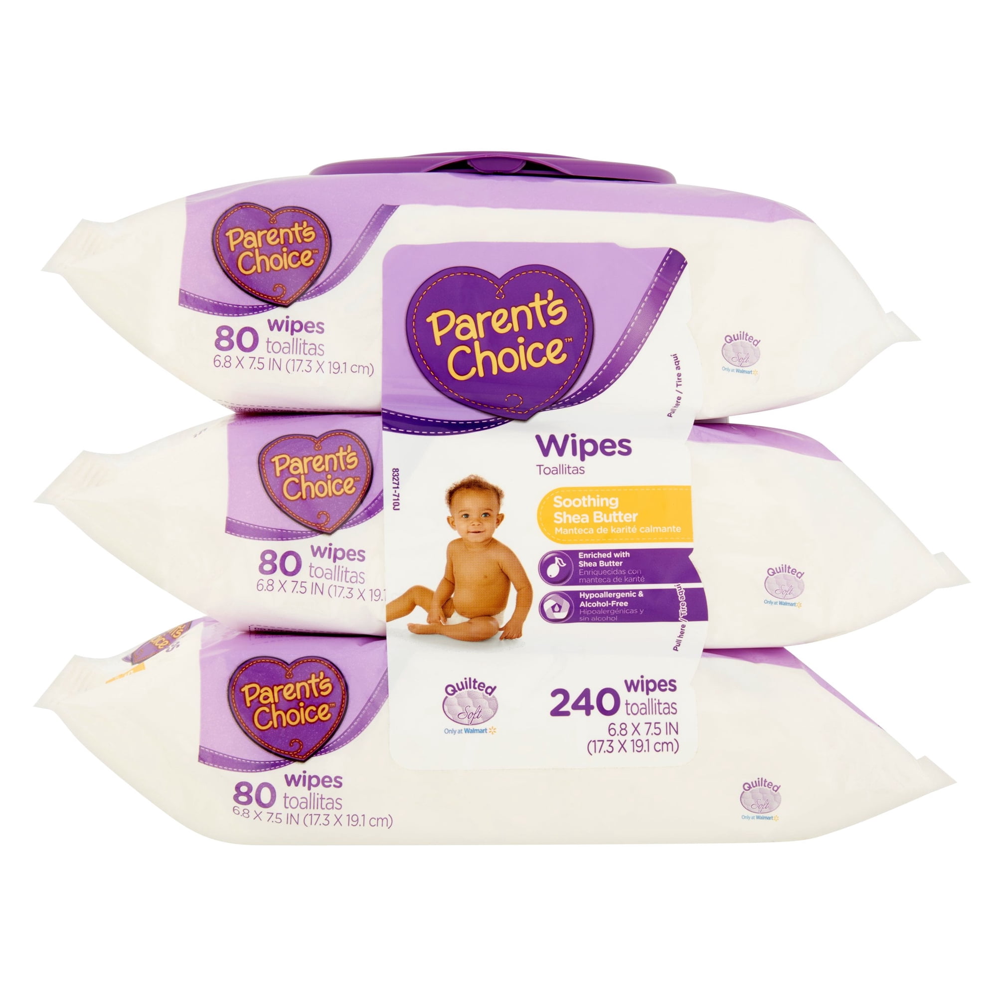 Parent's Choice Soothing Shea Butter Baby Wipes, 3 Packs (240 Total Wipes)