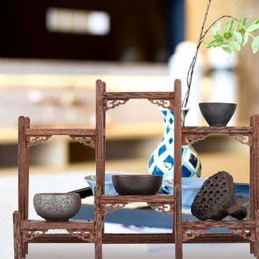 Niceauty Wooden Tea Cup Holder Stand Light Brown Practical Storage Rack for Tea Rooms