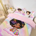 thumbnail image 2 of Castle Fairy Dreamy Cartoon Black Princess Duvet Cover King,Sparkle Rainbow Cloud King Bedding,Pink Rainbow,Pink Reversible,1 Duvet Cover and 2 Pillowcases, 2 of 6