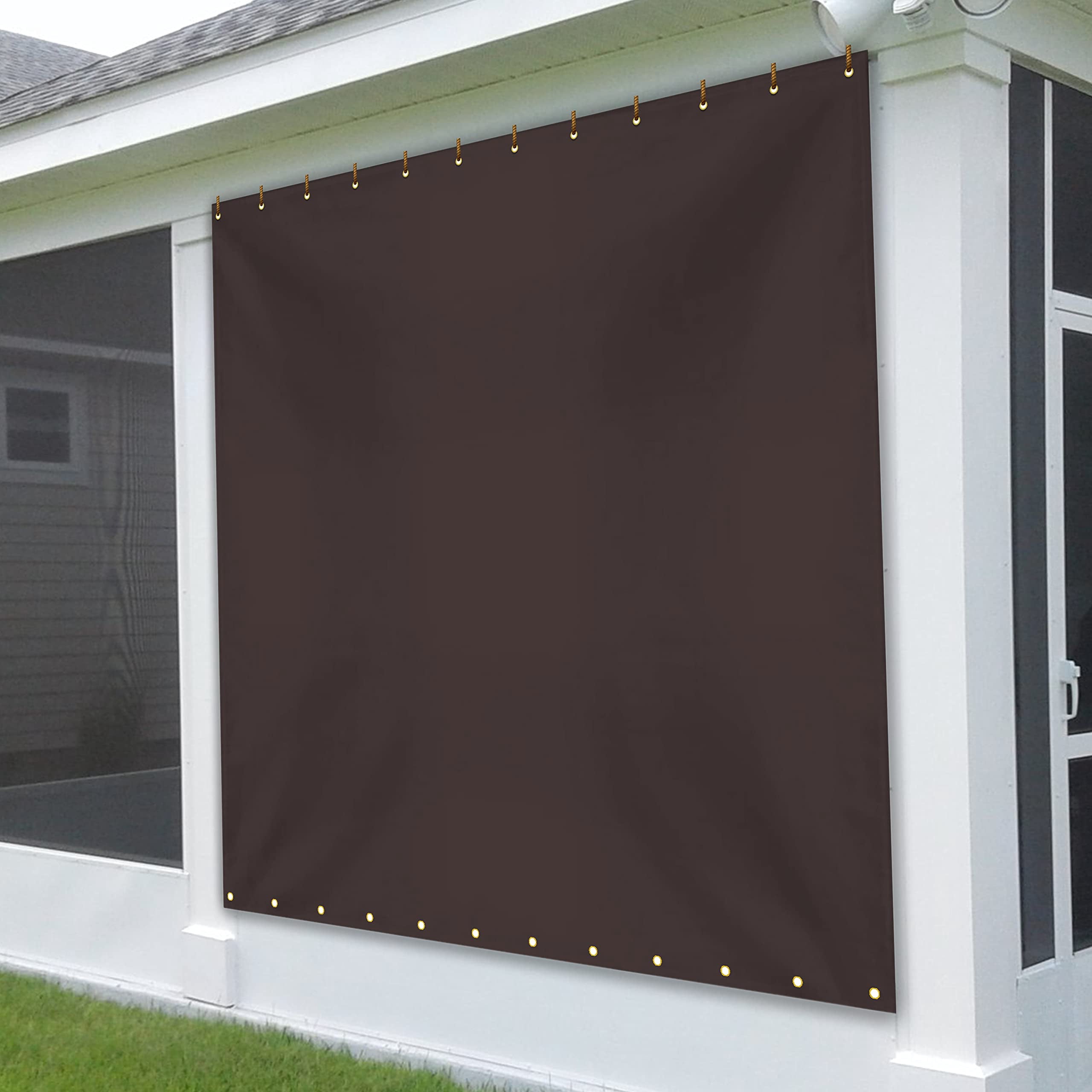 COVERS&ALL Outdoor Vinyl Curtain for Patio Furniture 12 Oz, Weather Resistant Patio Blackout Drapes for Dining Room Window with Rustproof Grommets for Pergola, Porch, Gazebos (8' H x 10' W, Coffee)