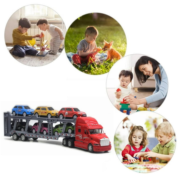 Camion transporteur de voiture, modèle de grande plate-forme, remorque avec  6 voitures de course, camion d'ingénierie, jouet pour garçons et filles
