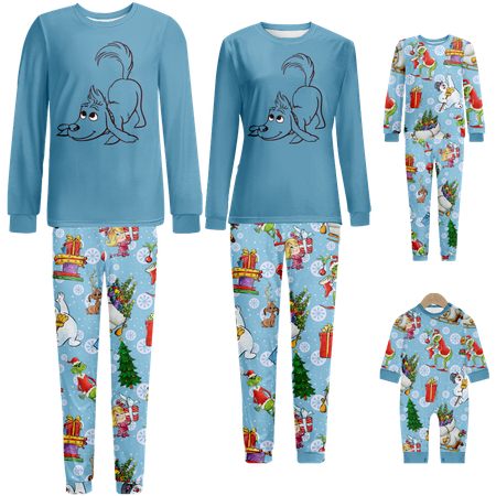 

Family Christmas Pajamas Sleepwear Set Cartoon Monster Print Sizes for Adult-Kids-Baby-Pet 2-Piece Top and Pants Bodysuits Unisex Pajamas Set