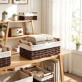 thumbnail image 4 of Yakvarog Wicker Storage Basket with Wooden Handle, Paper Rope Decorative Woven Baskets 9.8x5.9x3.2 in for Countertop, Bathroom, Home Office, Toys & Sundries, 4 of 7