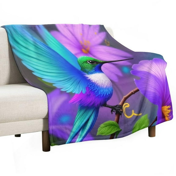 Colorful Hummingbird Floral Art-1 Blanket Soft Throw Warm Lightweight Plush Blanket for Couch Bed Sofa