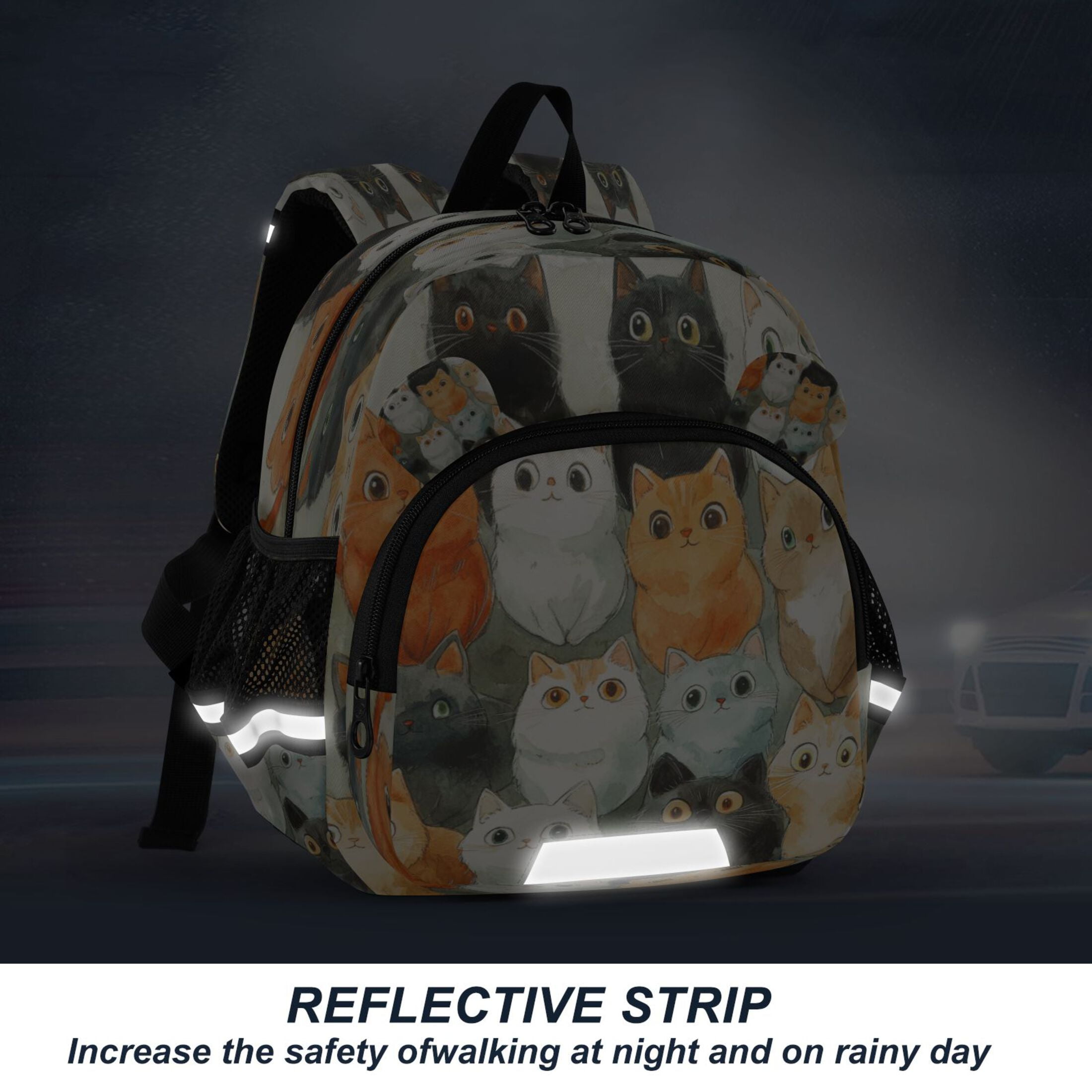 RMDQTR Adorable Ear-Print Backpack with Reflective Strip and Anti-Lost Leash Adjustable Shoulder Straps Mini Travel Backpack Cartoon Cute Cats