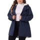 thumbnail image 4 of Abrigo de mujer plus size Agnes Orinda, chaqueta con capucha forrada de felpa, cintura elástica, cierre de cremallera y botones, mangas largas, parka con bolsillos, 1X azul oscuro, 4 of 6