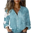 thumbnail image 1 of Blusas para las Mujeres Casual Verano Cuello en V Suelto Manga Larga Suave Transpirable Blusa de Lino para la Oficina Uso Diario Camisa Denim Vestido Mujeres, 1 of 6