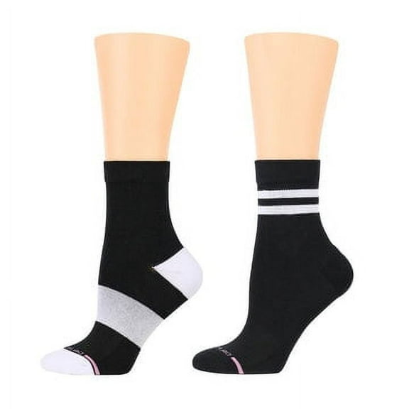 Dr. Motion Women's 2 Pack Black Double Stripes Half-Cushion Mid-Crew Compression Socks