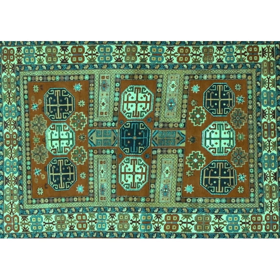 Ahgly Company Machine Washable Indoor Rectangle Persian Turquoise Blue Traditional Area Rugs, 8' x 12'