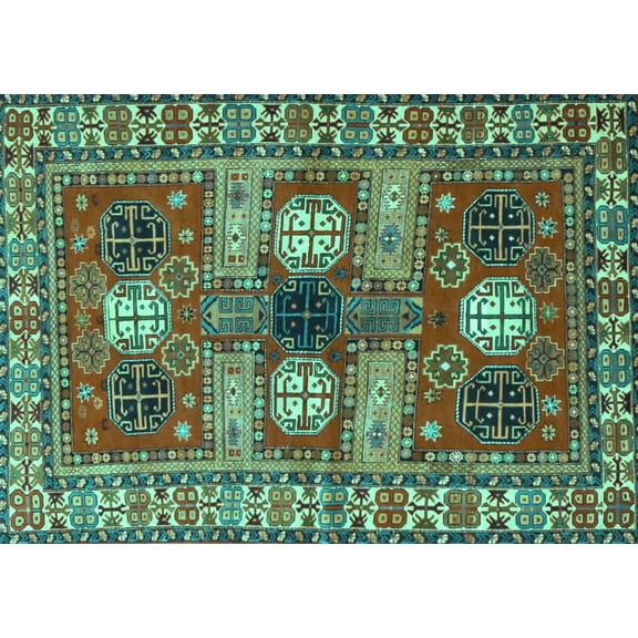 Ahgly Company Indoor Rectangle Persian Turquoise Blue Traditional Area Rugs, 5' x 7'