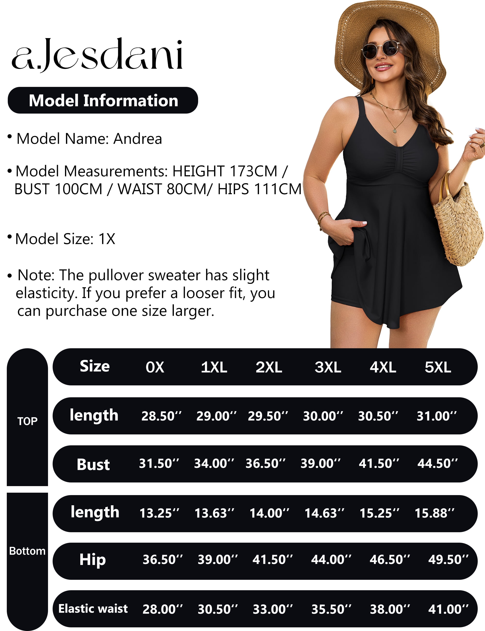 a.Jesdani Women Plus Size Swimsuit Two Piece Tummy Control Bathing Suits Flowy Tankini Swimwear with Drawstring Boys Shorts Swim Dress Black 3X