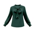 thumbnail image 4 of Lenpel Blouses for Women Dressy Long Sleeve Bow Tie Neck Curved Hem Business Casual Work Tops Loose Office Shirts(Army Green,XX-Large), 4 of 6
