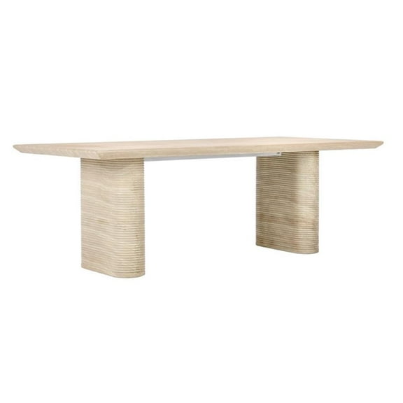 Pemberly Row 87" Travertine Beige Stripped Stone Outdoor Dining Table