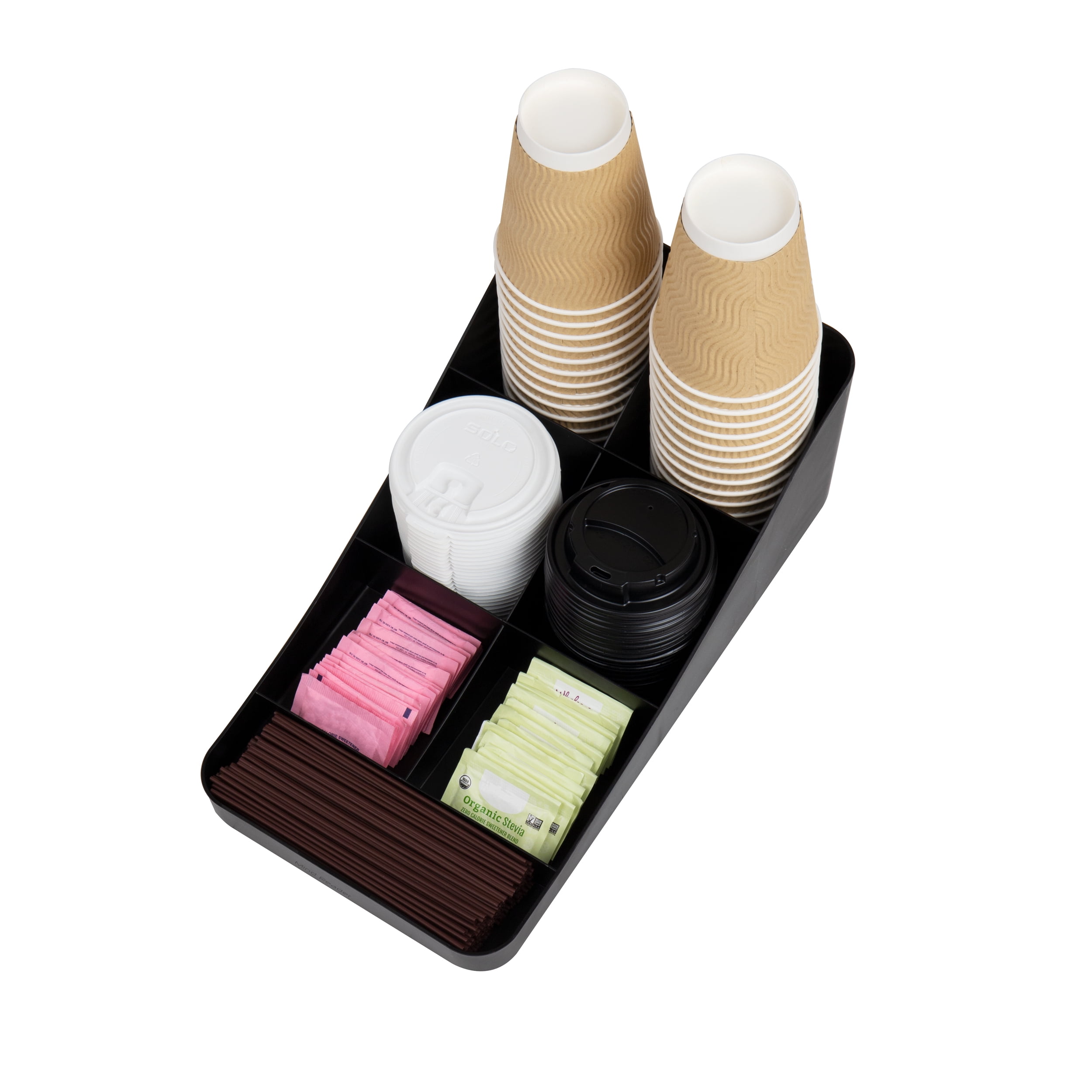Mind Reader Plastic Cup and Condiment Station Countertop Organizer, 7.25"L x 15.5"W x 5.25"H, 2-Pack, Black
