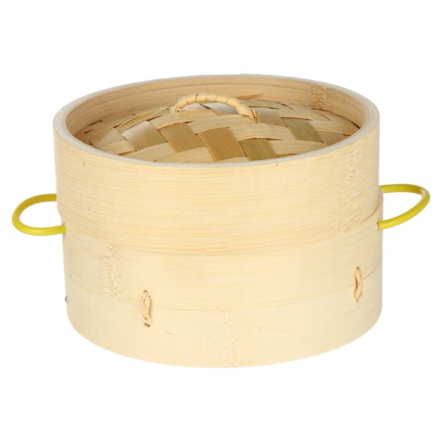 2pcs Handmade Bamboo Steamer Kitchen Food Steamer with Lid Cooking Tool (15CM)