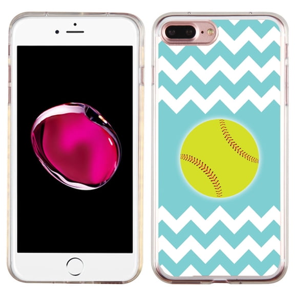 Slim-Fit Case for Apple iPhone 8 PLUS / 7 PLUS, OneToughShield ® Premium TPU Gel Protector Phone Case - Chevron/Teal/Softball