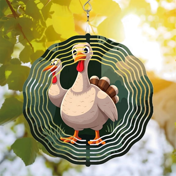 Colorful Metal Hanging Wind Spinners & Chimes for Yard & Garden - Eye - Catching Turkey Design with Cheerful Expressions