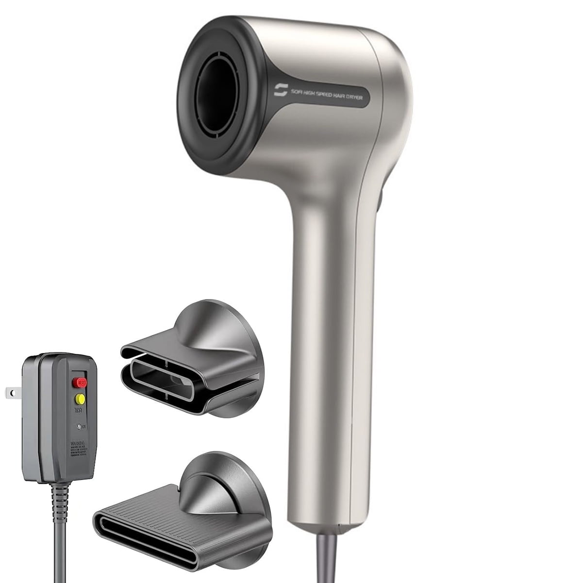 Ionic Hair Dryer, Fast-Drying with Brushless DC Motor,Salon Negative Ions Blow Dryer,No Heat Damage,UL Approved and ALCI Safety Plug,Cold Button Light & Low Noise 2 Magnetic Nozzles