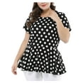 thumbnail image 5 of Agnes Orinda Women's Plus Size Easter Tops Peplum Hem Short Sleeve Summer Polka Dot Shirts Blouses 2X Black, 5 of 7