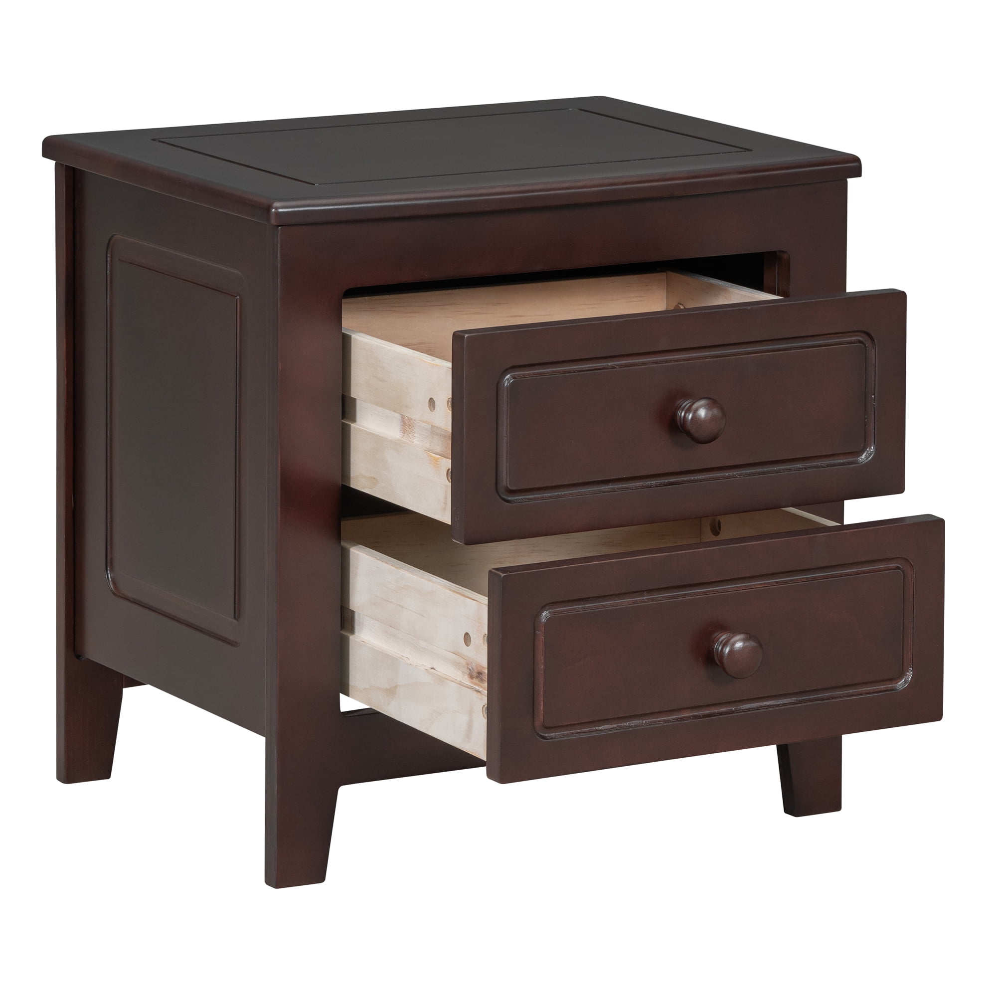 Euroco 3-Pieces Bedroom Set, Solid Wood Queen Size Platform Bed with 2 Nightstand, Walnut