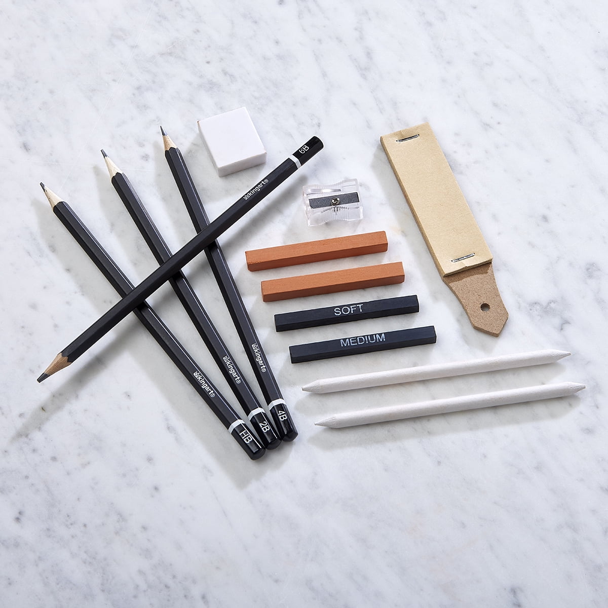 KINGART 13-Piece Sketching and Drawing Kit with Pencils, Charcoal and Blending Tools