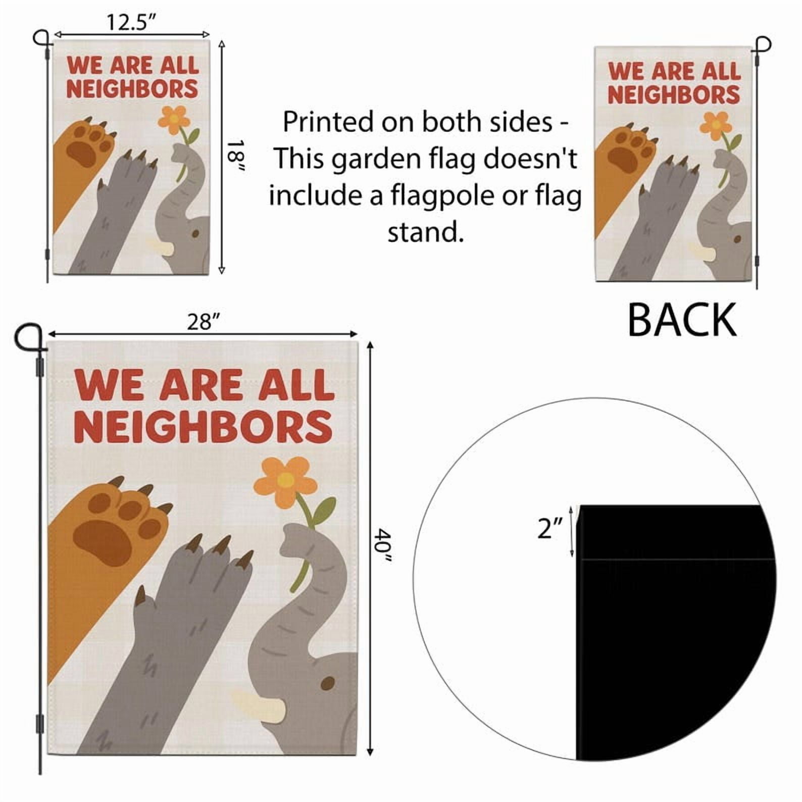 TiniDecor Animal Garden Flag – We Are All Neighbors Outdoor Banner, 28” x 40” Paw and Elephant Design