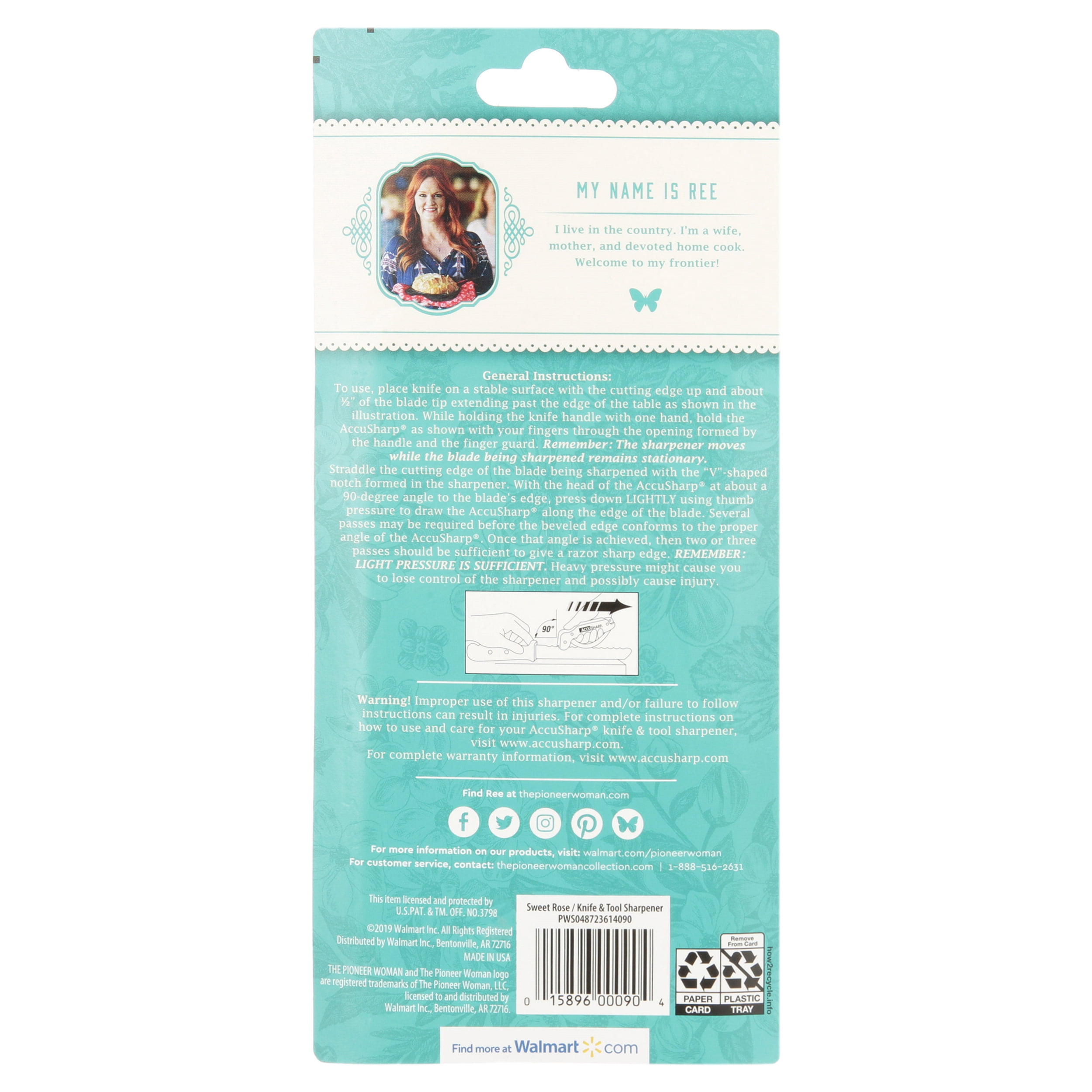 The Pioneer Woman Knife Sharpener, Sweet Rose.   Hand Held Manual Knife Sharpener.  .15 lbs.