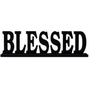 Attraction Design Rustic Wood Blessed Sign for Home Decor, Decorative Wooden Cutout Word Decor Freestanding Blessed Tabletop Decor, 16.5" X 5" Black Blessed Block Letters Sign Family Mantel Decor
