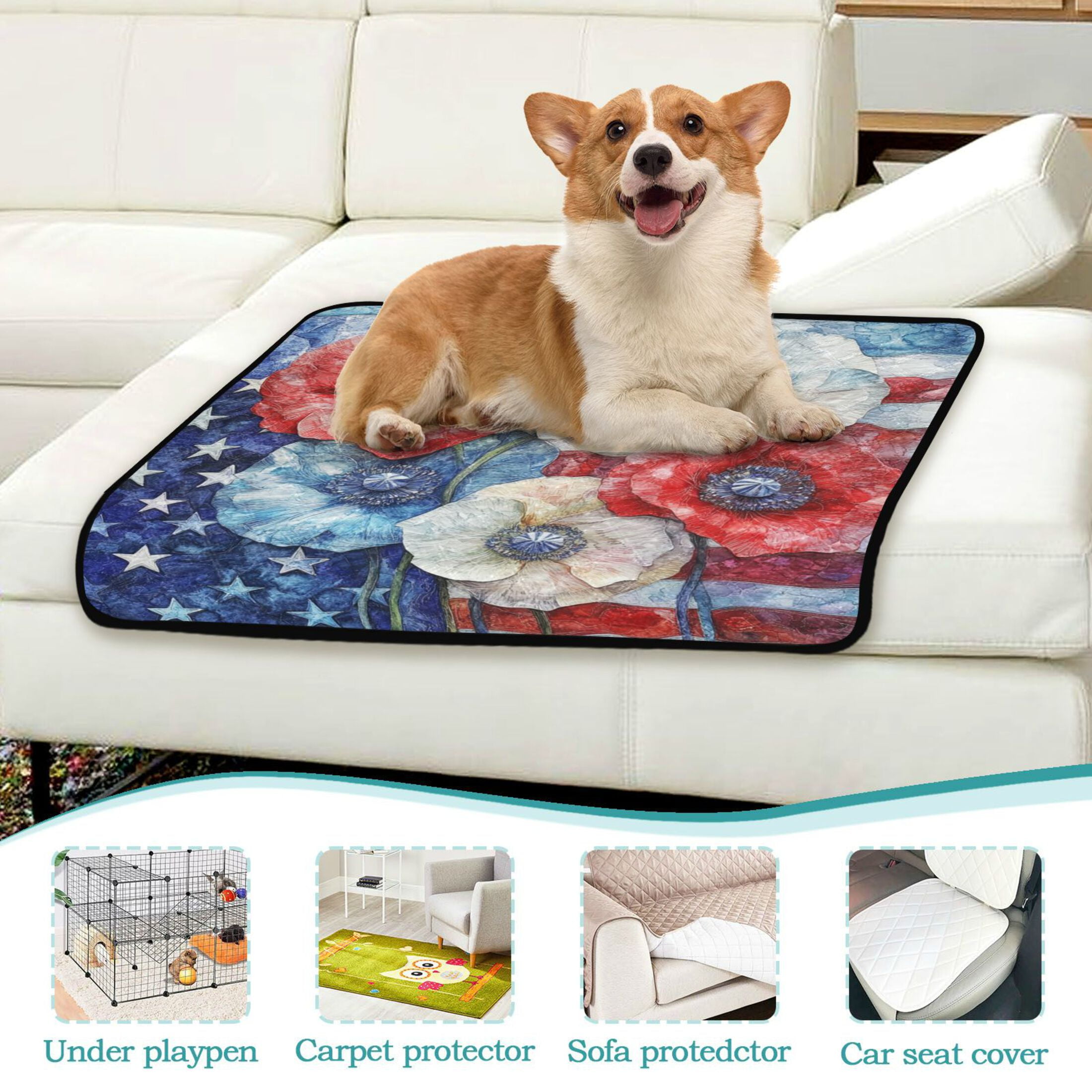 Qxltty American Flag Flowers Cat litter Pads Pet Set of 2 Diaper Mats Center Anti-leakage Layer Absorbent Soft and Comfortable