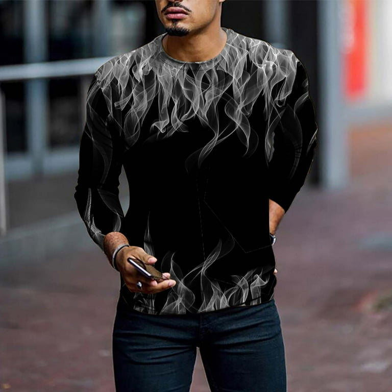Mens Flame Tees 2024 Big and Tall Long Sleeve T-Shirts for