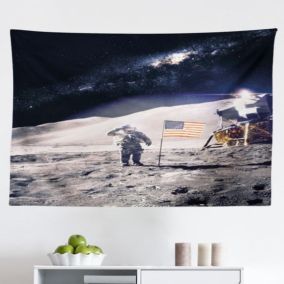 Space Tapestry, Tree of Life Theme with Moon Mystery Futuristic Fantasy Mythical Picture, Fabric Wall Hanging Decor for Bedroom Living Room Dorm, 2 Sizes, Pink and Blue, by Ambesonne