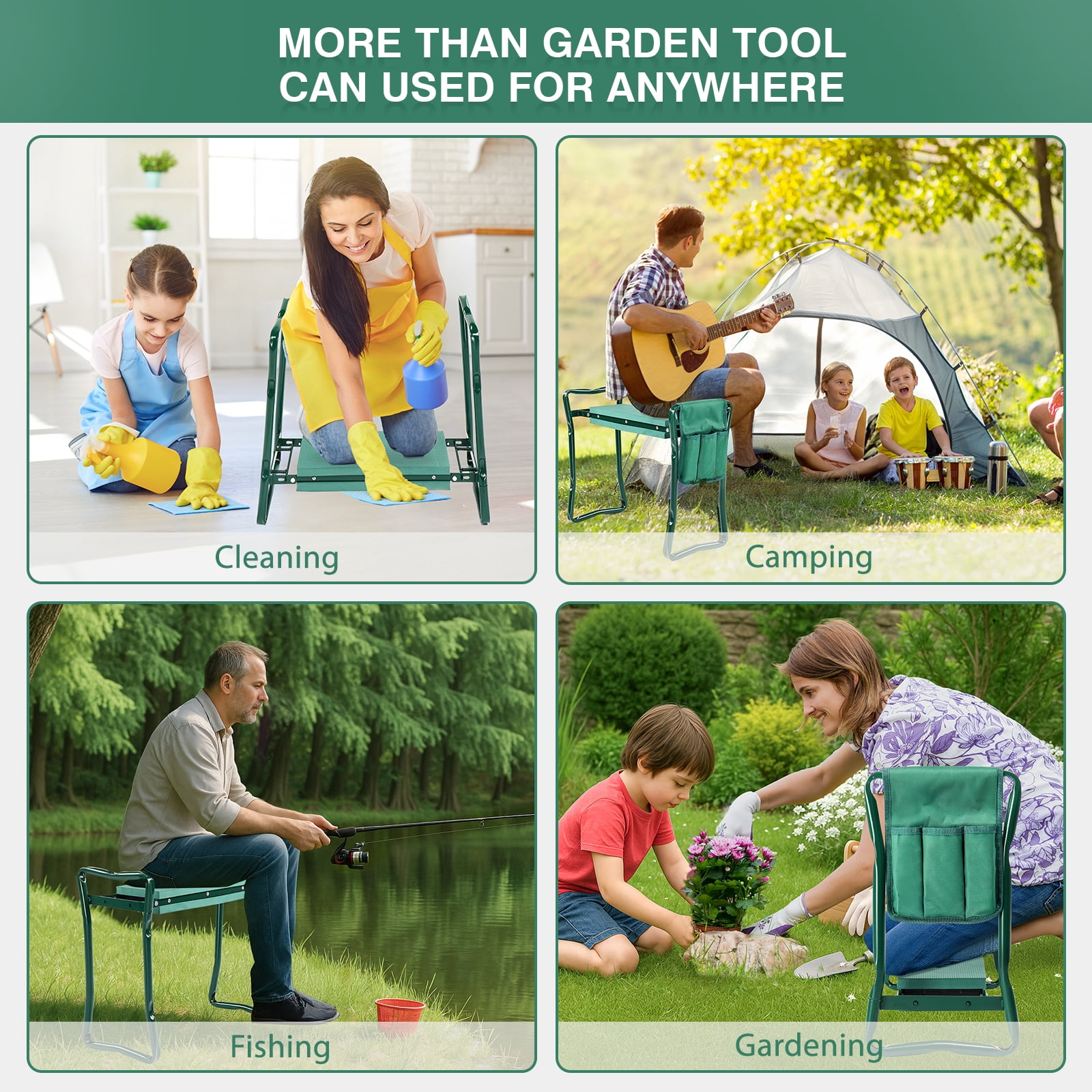 BAYUELSWU Garden Kneeler and Seat, Foldable Kneeling Chair, Heavy Duty Widened Gardening Bench with Thick Kneeling Pad Portable for Seniors, Family Gardeners (Green)