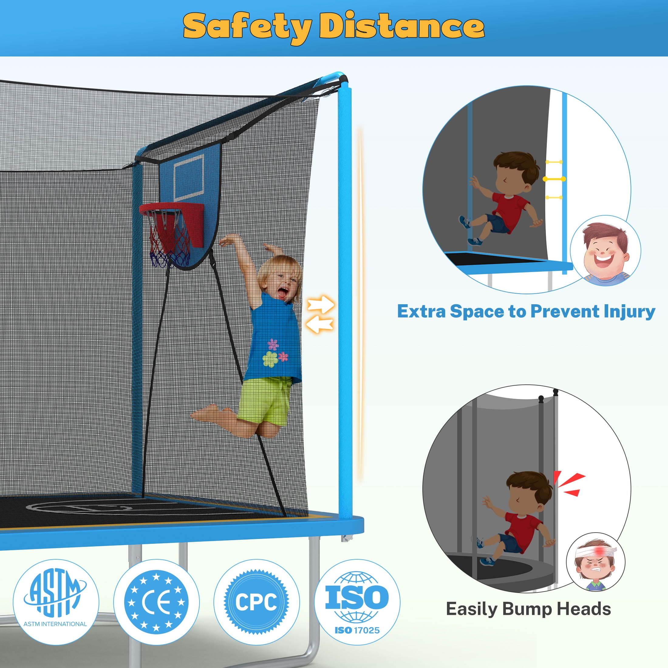 Large Rectangle Trampoline for Kids and Adults, 1600LBS Weight Capacity Recreational Trampoline with Enclosure Net, Basketball Hoop, Segmart Galvanized Heavy Duty Outdoor Trampolines for Patio Garden