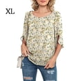 thumbnail image 1 of Haut à Manches Mi-Longues Imprimé pour Femme, Col Rond, Chemisier Décontracté pour Femme, Jaune Blanc, Fleur, TG, 1 of 6