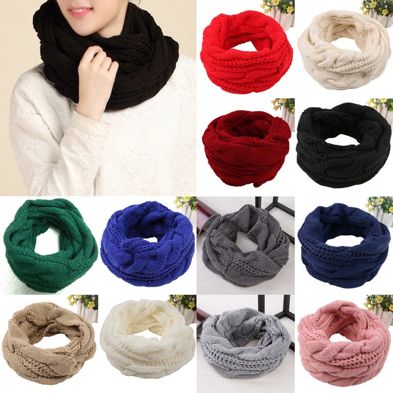 Men Women Wool Knit Winter Warm Cowl Neck Infinity Circle Scarf Shawl Xmas Gift Men Women Wool Knit Winter Warm Cowl Neck Infinity Circle Scarf Shawl Xmas Gift