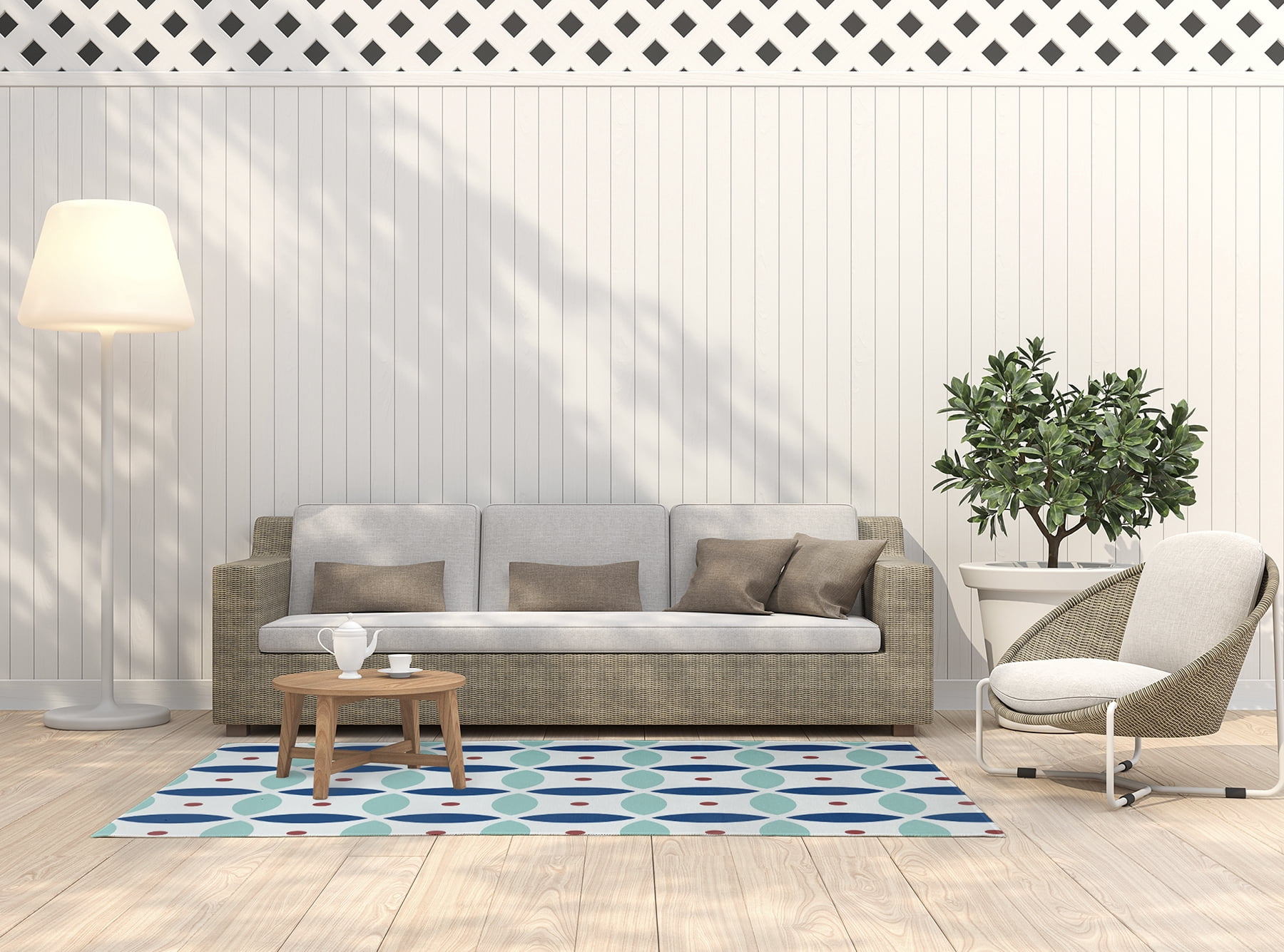 Simply Daisy 5' x 7' Dark Cobalt Blue Geometric Spring Chenille Indoor/Outdoor Rug