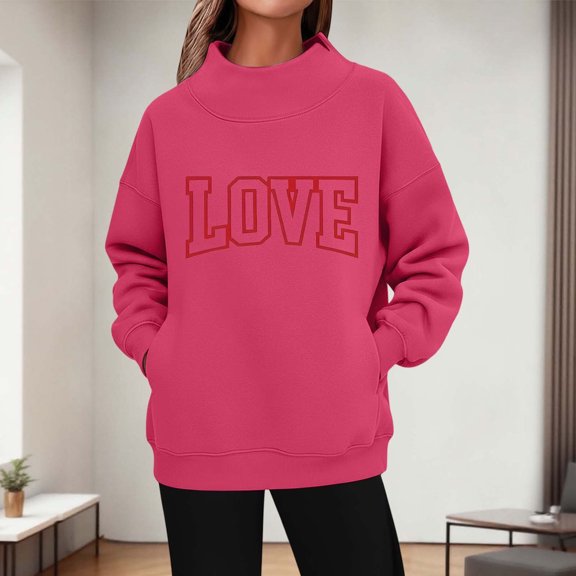 Fznquz Oversized Sweatshirt for Women Cute Valentines Shirt Pink Casual Heart Graphic Womens Fashion XXL