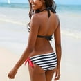 thumbnail image 4 of Women Summer Two Piece Swimwear Halter Top Plaid Stripe Bikini Set Swimsuit, 4 of 4