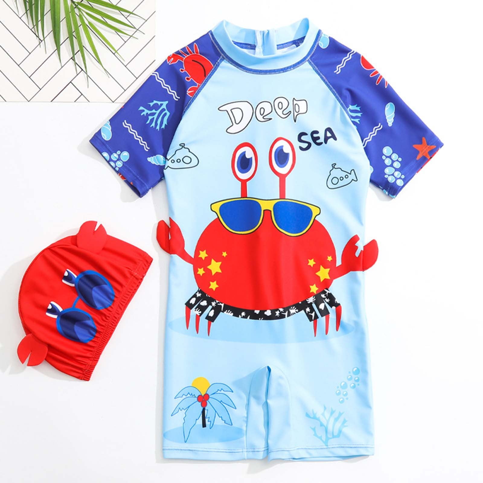 Maillot De Bain Une Pièce Bébé Garçon/fille - Imprimé Dinosaures Manches Courtes - Taille 98 (2 Ans) - Été 2025 - 10