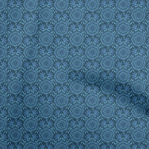 oneOone Cotton Cambric Blue Fabric Asian Ornamental Diy Clothing Quilting Fabric Print Fabric By Yard 42 Inch Wide