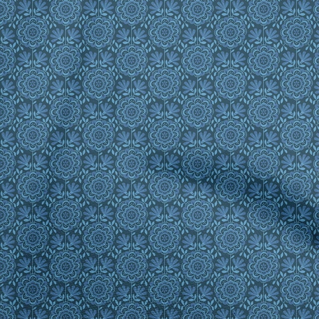 oneOone Polyester Spandex Blue Fabric Asian Ornamental Craft Projects Decor Fabric Printed By The Yard 56 Inch Wide