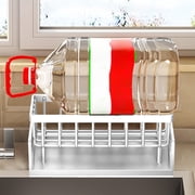 Kitchen Sink Caddy Sponge Holder,Sponge Holder for Kitchen Sink,Expandable Dish Drying Rack with Drainboard,Rustproof Sink Caddy with Brush Holder(White 9.05*4.33*3.54in)from QiwagFerng