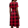 thumbnail image 5 of Ladies' Plaid Casual Fashionable Short Sleeved V-neck Dress Red E L, 5 of 5