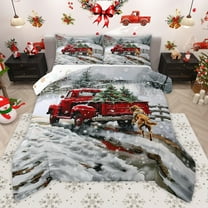 Manfei Teens Red Truck 2pcs Bedding Comforter Set,Merry Christmas Twin Comforter Sets,Animal Dog Breathable Bedding Set,Ultra Soft Home Decor,Reversible