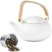 ZENS Tea Pot Ceramic, Matte Grey Japanese Teapot with Infuser for Loose Tea, 27 Ounces Chinese Porcelain Teapots with Modern Bentwood Handle for Women Gift,800ML