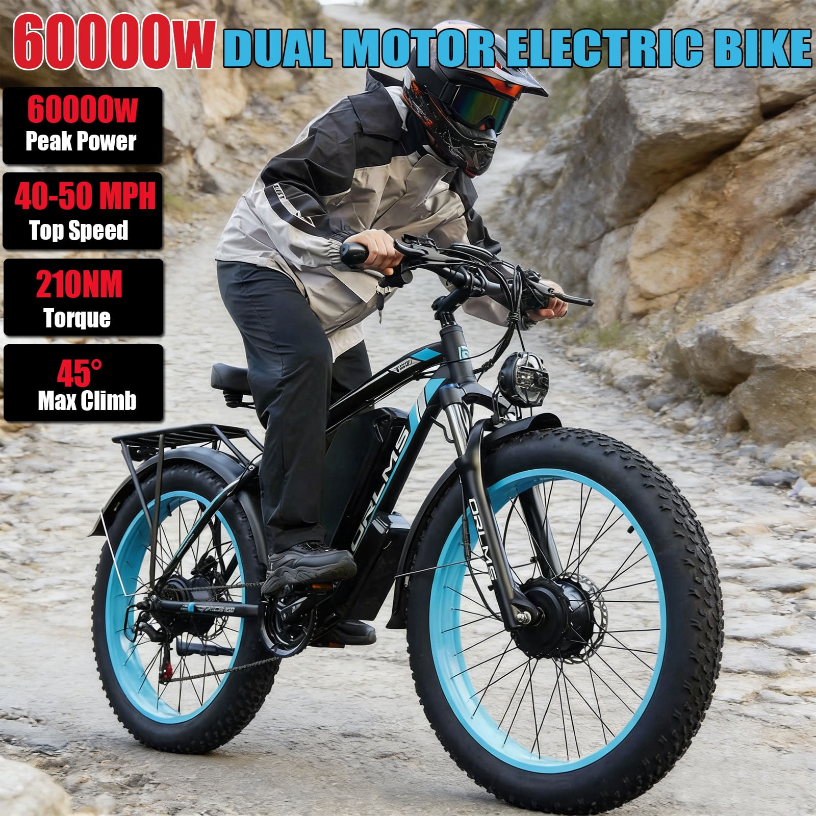6000W Peak Dual Motor Ebike, 60V 25AH Battery Electric Bike for Adults,AWD 21-Speed 50MPH Mountain Snow E-Bike with 26" x 4.0 Fat Tire, Long Range Mountain Dirt Bike for Off-Road Snow Sand