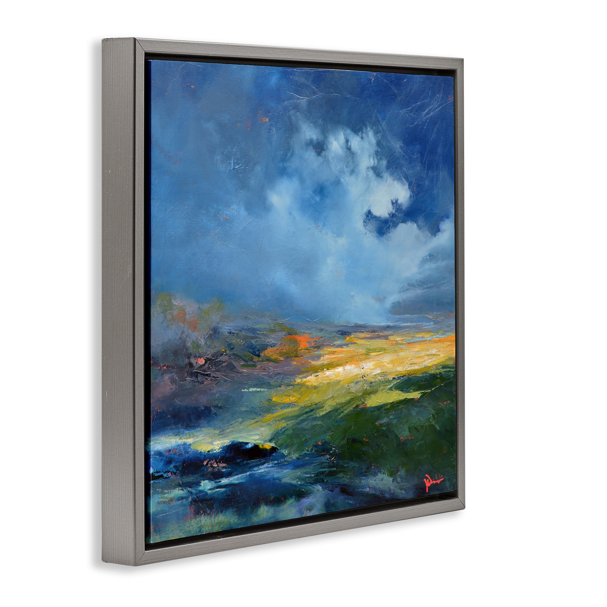 Stupell Industries Stormy Abstract Landscape Landscape & Nature Painting Gray Floater Framed Canvas Art Print Wall Art, 18 x 18