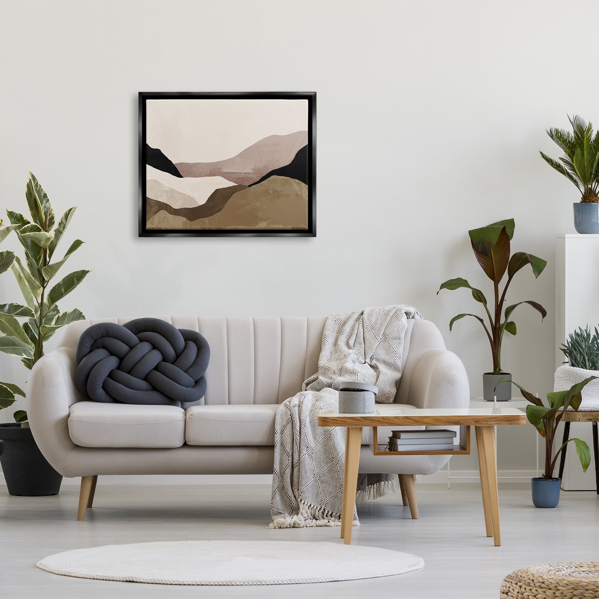 Stupell Industries Layered Desert Mountain Peaks Abstract Painting Black Floater Framed Canvas Art Print Wall Art, 31 x 25