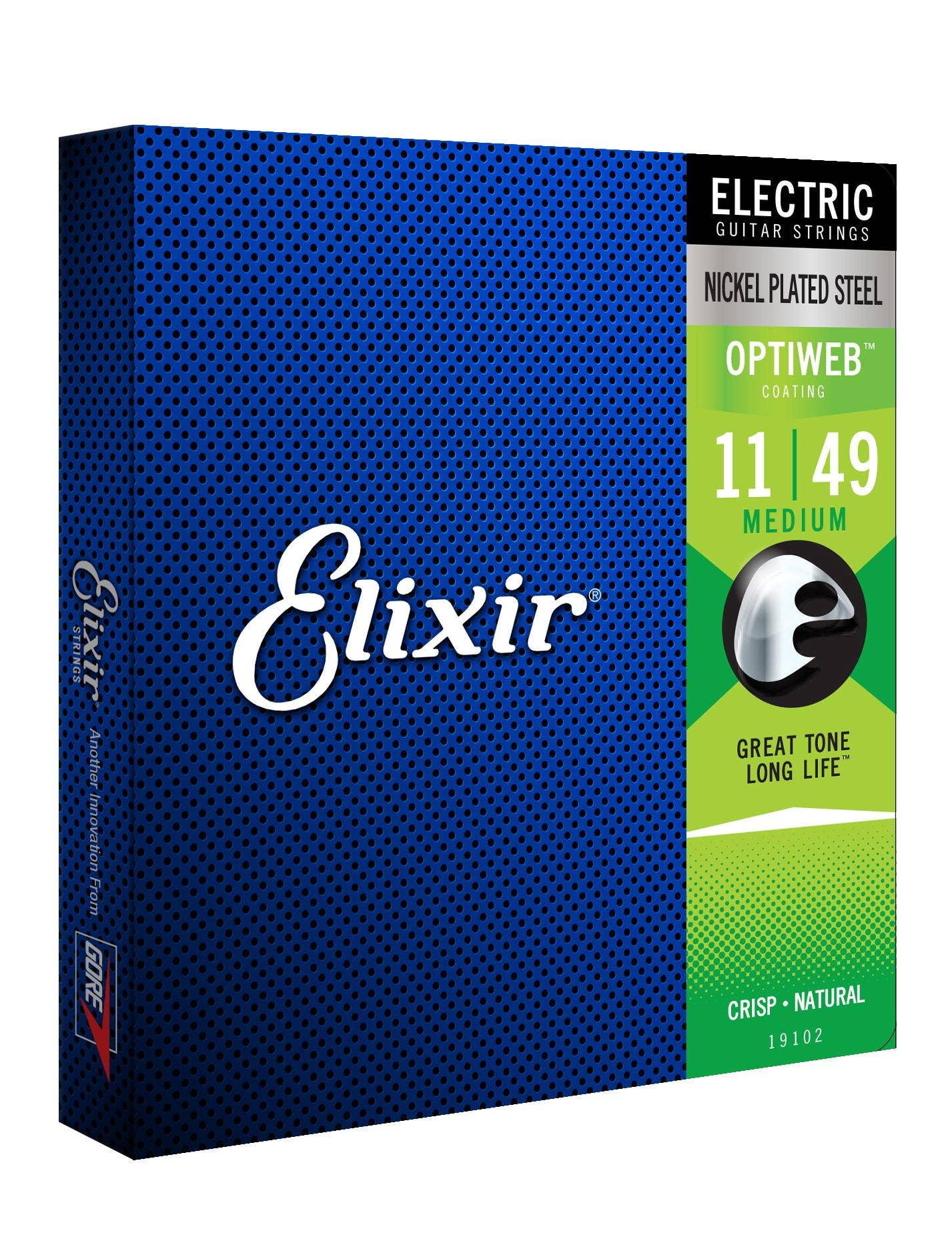 Elixir Strings 19102 Electric Guitar Strings with OPTIWEB Coating, Medium, 11-49